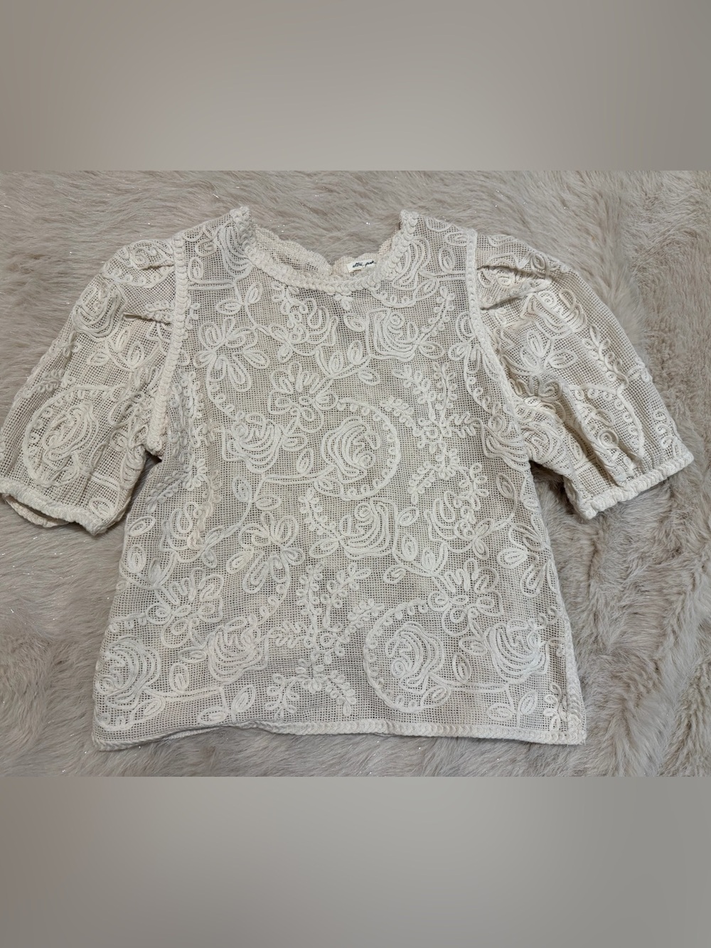 Ultra Pink Cream Crochet Knit Top
